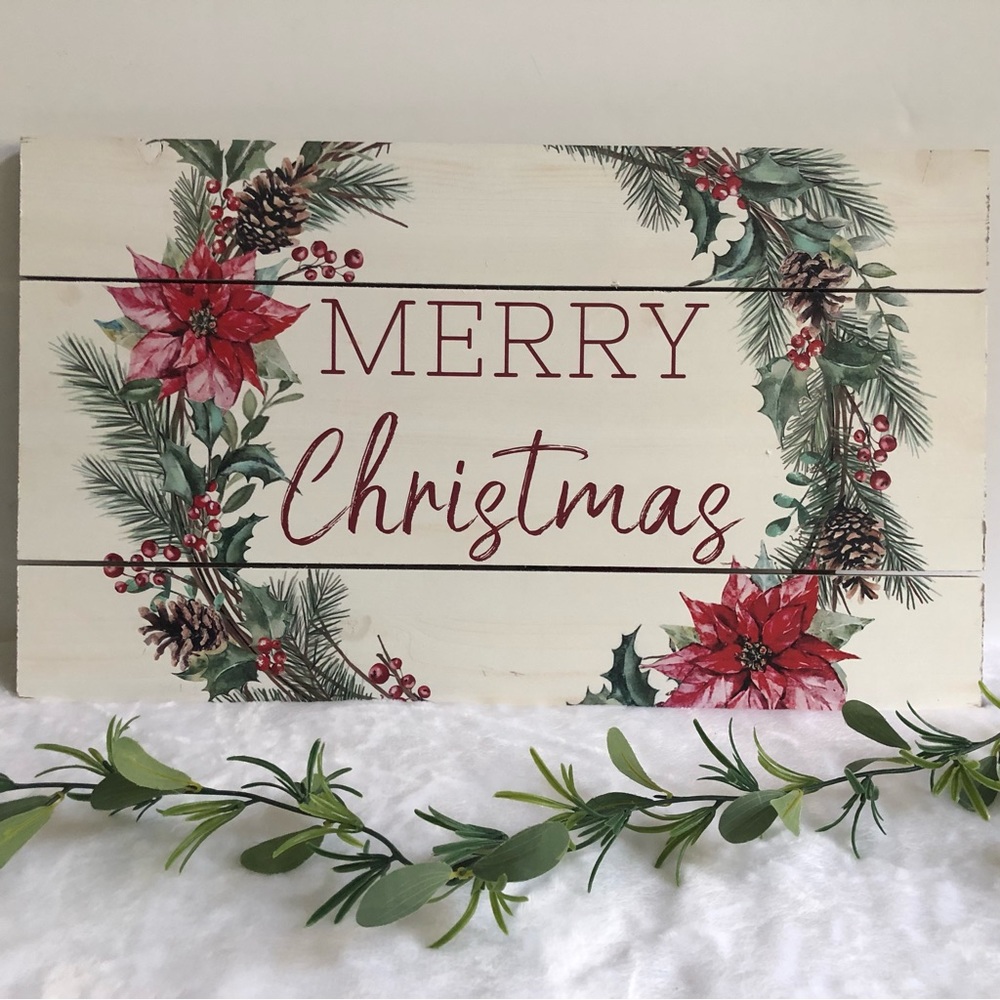 Merry Christmas Wooden Wall Decor, New in Box